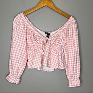 Forever 21 pink plaid cropped blouse